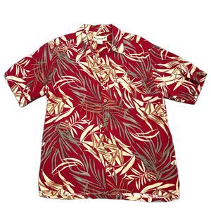 Paradise Coves Red Hawaiian Shirt Silk Blend Tropical Short Sleeve Size Medium‎